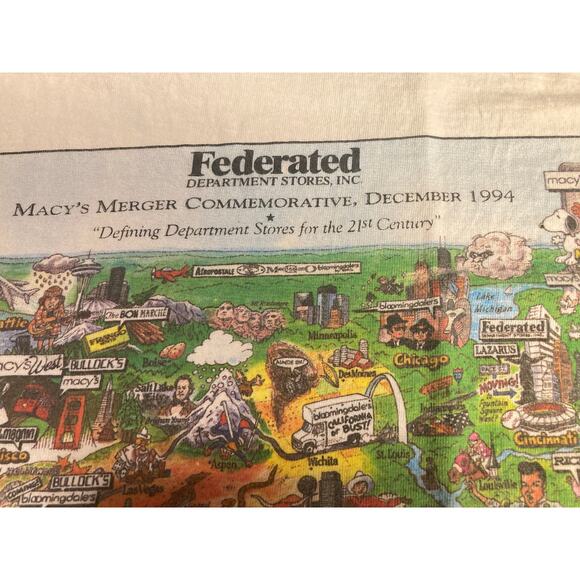 VTG Rare Macys Federated Department Store T-Shirt L  Map Of Stores *Small Rip* - Picture 8 of 14
